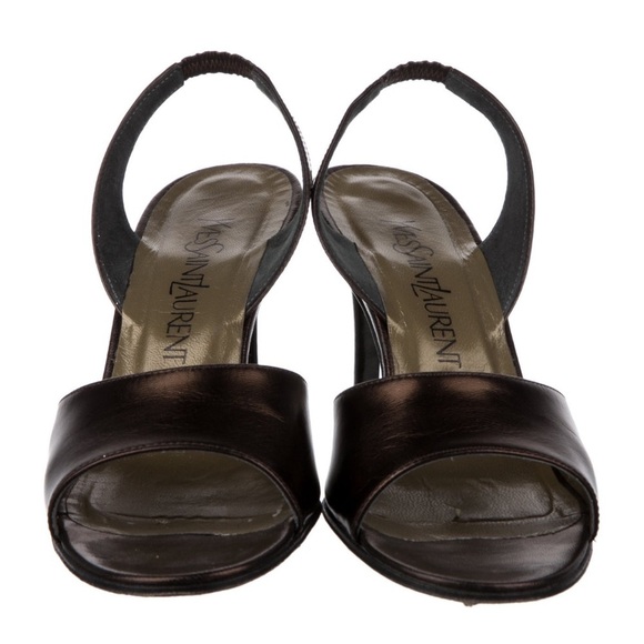 Yves Saint Laurent Vintage Bronze Brown Leather Slingback Heeled Sandals Sz 6.5 - Picture 3 of 12
